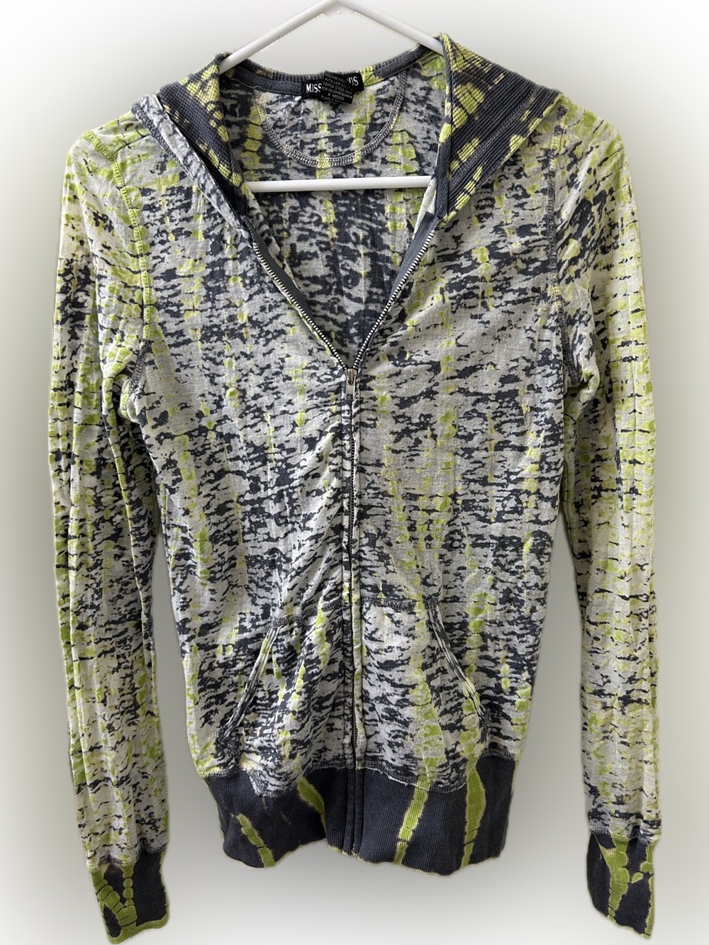 Gray and Green Tie-Dye Zipper Hoodie